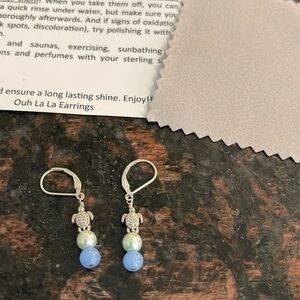 Sterling silver turtle and stone earrings